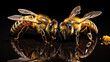Bees on black background, in the style of contemporary realist portrait.