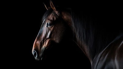  Horse on black background, in the style of contemporary realist portrait.
