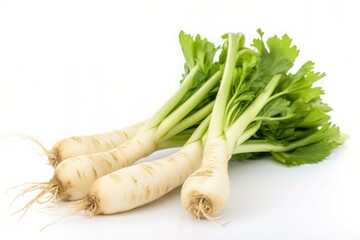 Wall Mural - Raw celery roots food. White background. Generate Ai