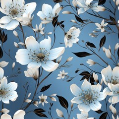 Wall Mural - Blue flowers seamless pattern