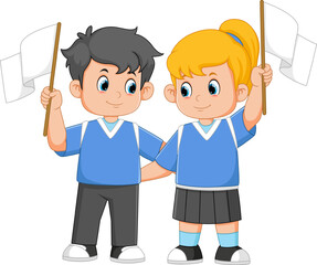 Poster - Cartoon children holding an white flag