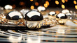Modern shiny creative Christmas backdrop. Golden festive New Year background. Generative AI