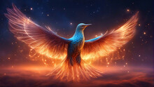 Magical Dove Bird With Wings Spread, Glowing With Energy.