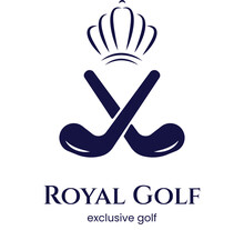 Golf Logo And Crown Design, Two Crossed Golf Clubs And A Crown On Top