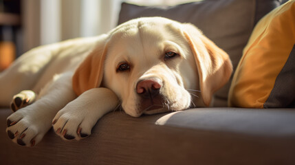 Wall Mural - Labrador dog sleeping on the couch at home