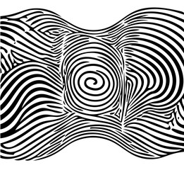 Sticker - Black and white illustration of psychic waves, spiral pattern, zebra lines, illusion art