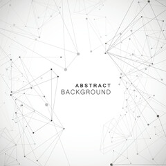 Poster - Network science polygonal triangle. Digital node tech connection. Polygon space element. Geometric wallpaper line background