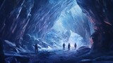 Fototapeta  - explorers discovering a hidden digital cave filled with shimmering ice crystals.