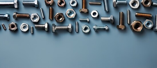 Canvas Print - Various sizes of bolts nuts and more isolated pastel background Copy space