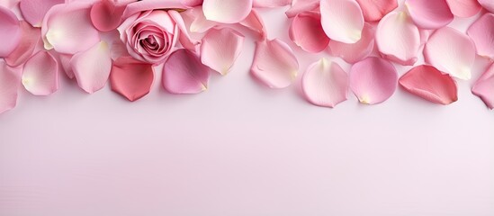 Fototapete - Valentines day theme with pink roses and isolated pastel background Copy space