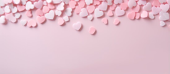 Sticker - Valentines Day themed pastel background with scattered cute hearts isolated pastel background Copy space