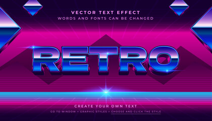 Wall Mural - Vector 3D retro 80s text effect. Retro old blue purple graphic style on abstract background