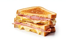 Stacked Two Toasted Sandwiches With Cheese And Ham Isolated On White Background
