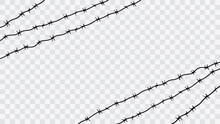 Barbed Wire Vector Fence Barb Wire Border Chain. Prison Line War Barb Background Metal Silhouette.