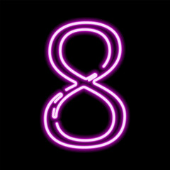 Poster - Neon number 8 on dark background, vector illustration