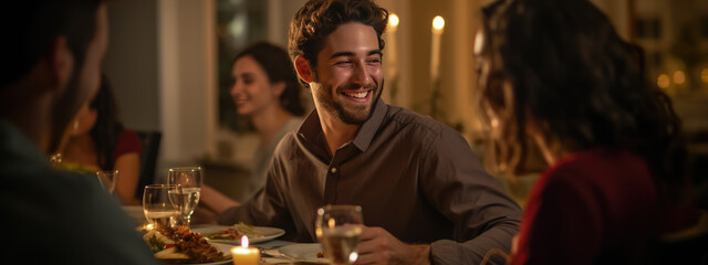 Portrait of a young man during Thanksgiving dinner with his family