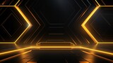 Fototapeta Góry - Abstract yellow light arrow on black with hexagon mesh design modern luxury futuristic technology background vector illustration