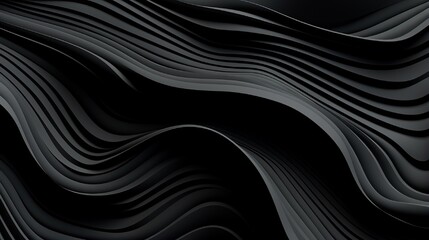 Wall Mural - Black wavy stripes background. Abstract papercut decoration. 3d topography relief. Vector realistic illustration. Modern cover layout template. Architectural concept