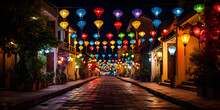Silk Lanterns On The Walking Streets In Old Town Hoi An, Lantern Festival In Hoi An Ai Generative