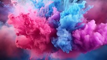 Explosion Of Pink And Blue Powder. Freeze Motion Of Color Powder Exploding. 3D Illustration