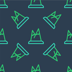 Sticker - Line Mountains icon isolated seamless pattern on blue background. Symbol of victory or success concept. Vector