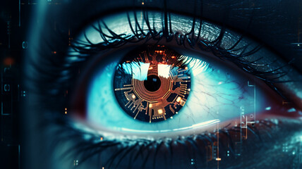 Wall Mural - eye in cyber security concept. mixed media