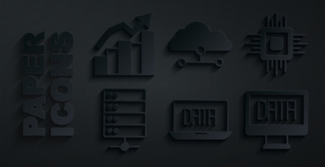 Poster - Set Data analysis, Processor CPU, Server, Network cloud connection and Financial growth icon. Vector