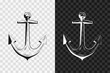Sea anchor silhouette icon, high quality vector glyph sign. Sea anchor symbol isolated on dark and light transparent backgrounds.