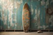 Old surfboard on wall - retro decoration concept. Generative AI