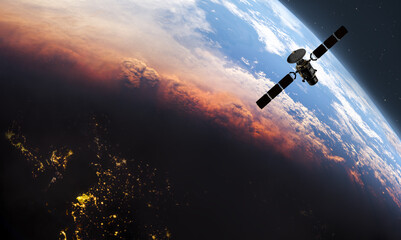 Wall Mural - satellite in space, and earth,3d illustration. elements of this image furnished by nasa.