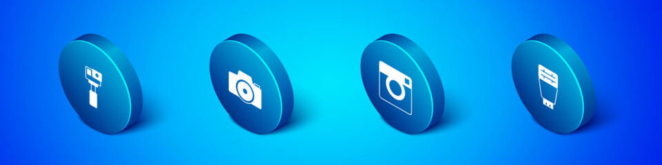 Poster - Set Isometric Action camera, Photo, flash and icon. Vector