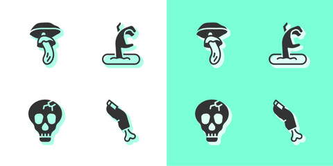 Sticker - Set Zombie finger, Psilocybin mushroom, Skull and hand icon. Vector