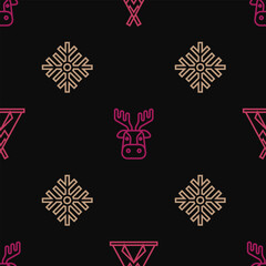 Canvas Print - Set line Indian teepee or wigwam, Snowflake and Deer head with antlers on seamless pattern. Vector