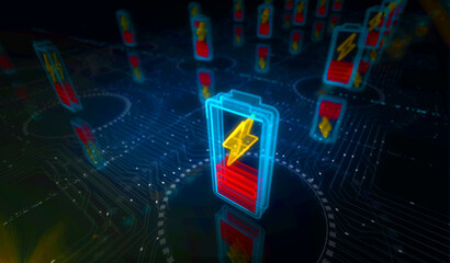 Wall Mural - Battery charging energy symbol digital concept 3d illustration