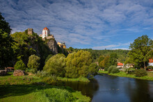 A view to the beautiful castle built on large rock at Vranov nad Dyji, Czech republic.