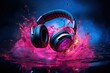 canvas print picture - headphones with dark purplecolored glow behind them. an audio music concept illustration of headphones