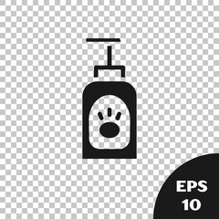 Canvas Print - Black Pet shampoo icon isolated on transparent background. Pets care sign. Dog cleaning symbol. Vector