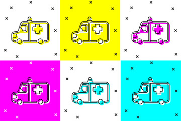 Poster - Set Ambulance and emergency car icon isolated on color background. Ambulance vehicle medical evacuation. Vector