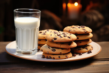 a plate of cookies and a glass of milk