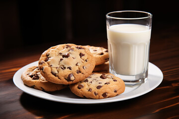 a plate of cookies and a glass of milk