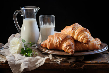 Sticker - A plate of croissants and milk 