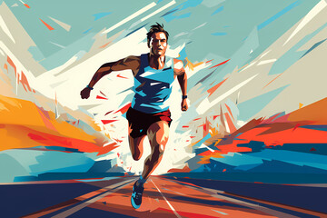 A runner crosses the finish line, illustration