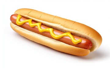 Wall Mural - Delicious hot dog with mustard, isolated on white background