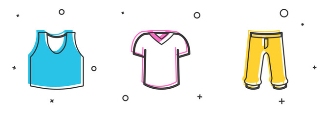 Poster - Set Undershirt, T-shirt and Pants icon. Vector