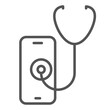 Telemedicine line icon, online therapy and telehealth sign, smartphone and stethoscope, vector