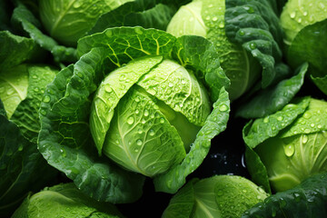 Sticker - Fresh green cabbages in the rain