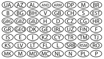 Oval sticker of European Union countries and not only. With country code.