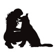 Vector silhouettes of girl with her dog on white background. Symbol of pet and canine.