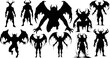 Silhouette devil in the human body. Men spirit with bat wing in different posture. Illustration about ghost and fantasy for Halloween theme. AI generated illustration