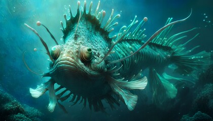 Wall Mural - long deep underwater creature, monster dark teeth, mouth aquatic